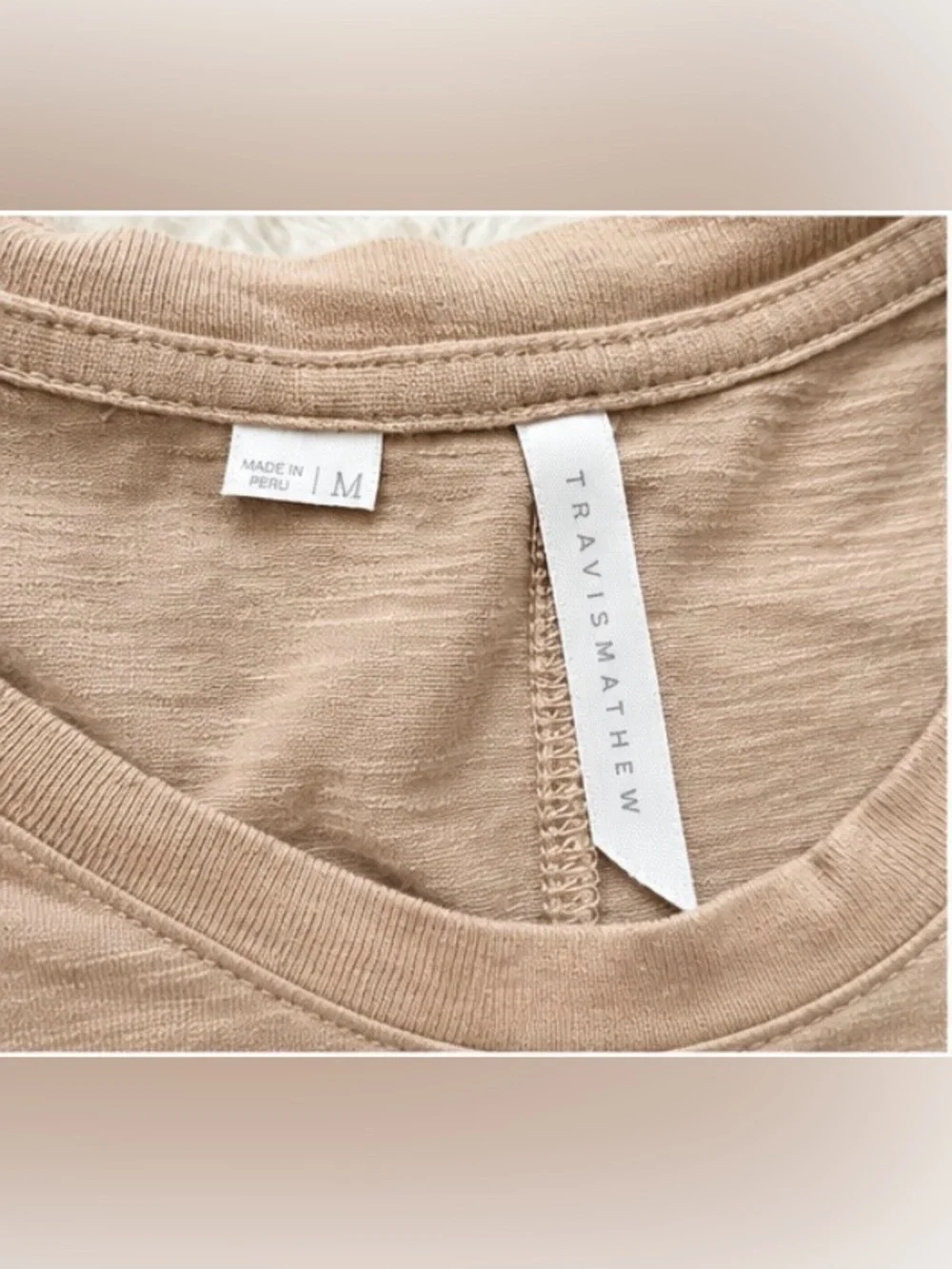 TravisMathew Women’s M Beige Modal Blend Crewneck Tee Shirt Soft Basic - Picture 5 of 6